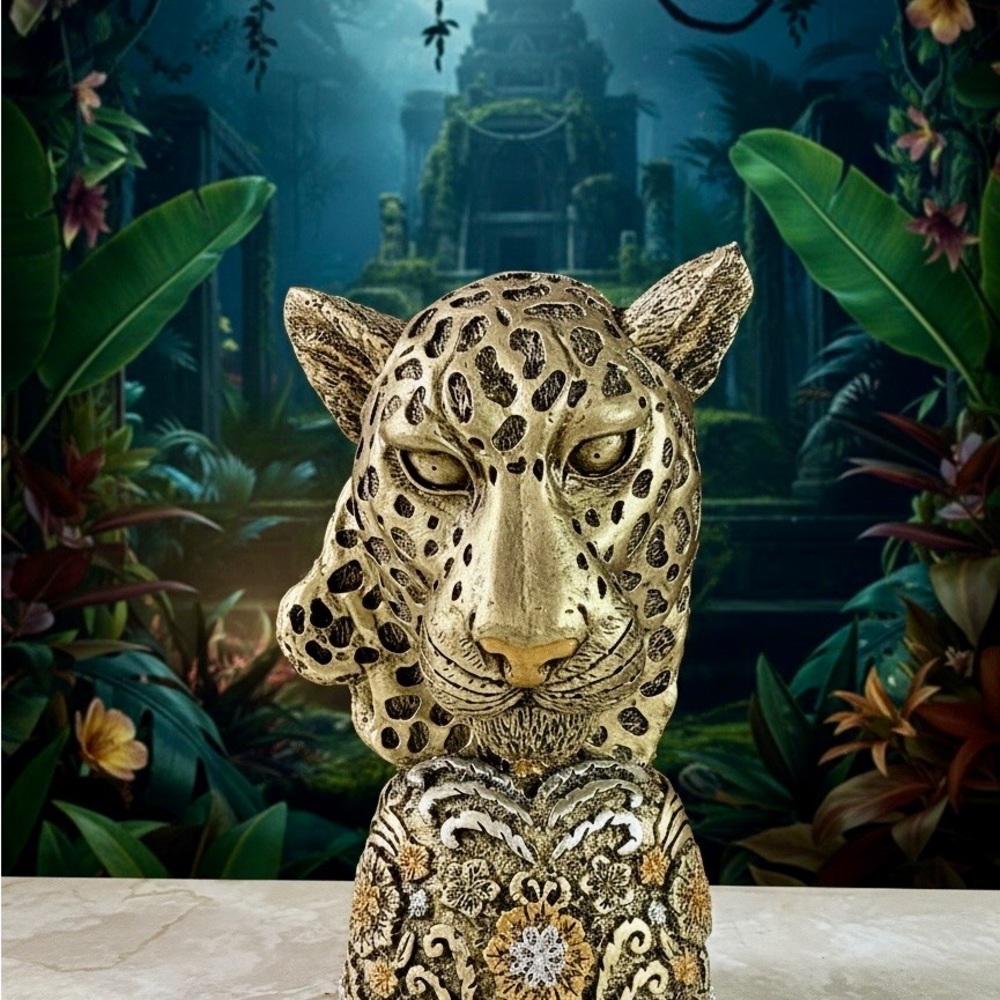 Gold Jaguar Head Bust Sculpture